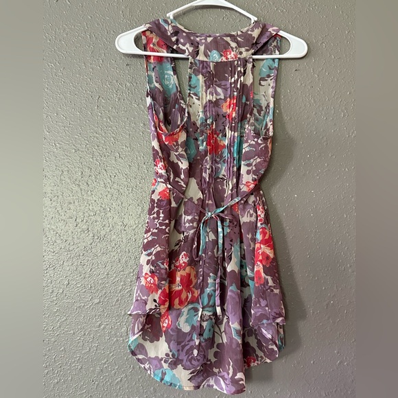 American Rag Sheer Tie Back Racer Back Purple Floral Print Blouse Size M - Picture 7 of 11
